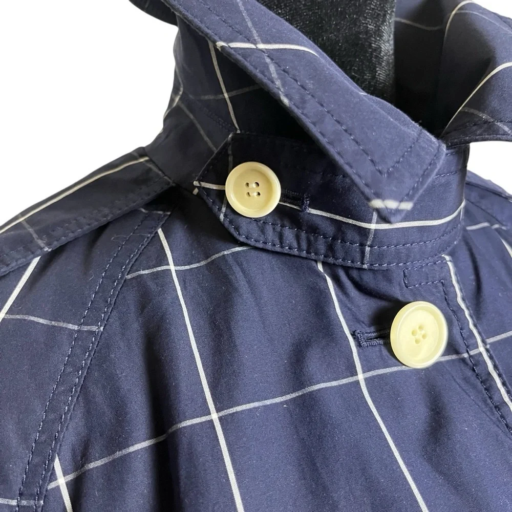 J Crew Collection Navy Windowpane Lightweight Trench Coat Size 2 - Picture 8 of 15
